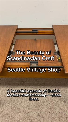 Danish Modern design done right 🪵 Warm grain, tapered legs, a self-storing leaf, and classic mid-century proportions — functional, elegant, and built to last. Leaf Closed: ~60”L Leaf Open: ~79”L 36”W x 29”H Available now at Big Whale Consignment — shipping worldwide ✨ | Big Whale Consignment