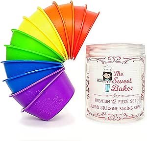 | Professional Jumbo Silicone Baking Cups | Premium 12 Piece Set | Reusable Cupcake Muffin Pans | BPA Free
