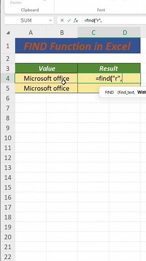 Find Function in Excel.