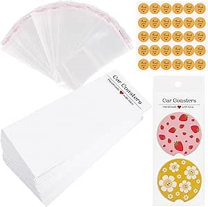 120Pcs Car Coaster Packaging for Selling,Sublimation Car Coasters Cards with Self-Seal Hanging Bags and Thank You Stickers,6.8x2.9 inches Car Coaster Display Cards Suitable for A Pair of Cup Coasters