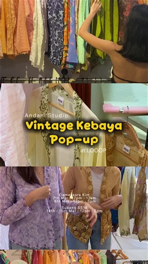 Happening this weekend at Looop Damansara Kim & next weekend at Looop Subang SS18 Damansara Kim 7th Mar : 12pm - 12am 8th Mar : 12pm - 5pm Subang SS18 14th-15th Mar : 12pm - 5pm Over 100 vintage kebayas will be available for sale, sourced from different countries and spanning from the 1910s to the early 2000s. See youuuu this weekend #andanistudio #berkaininthecity #berkain #vintagekebaya #bajuraya