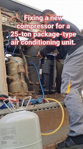 Replacement of new compressor in 25-ton RTU #technician #papansin #TopFans #HVACMaintenance | Hermijenes Pascua Cabang
