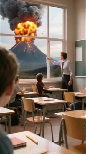 Students Panic as Massive Volcano Erupts Outside Classroom Window – Unbelievable Scene!