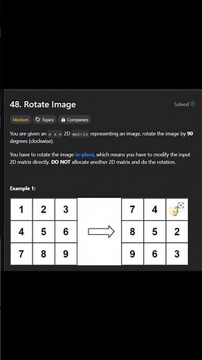 Microsoft Interview Question | Rotate Image - Matrix | Leetcode 48 | Code in Python #shorts #viral