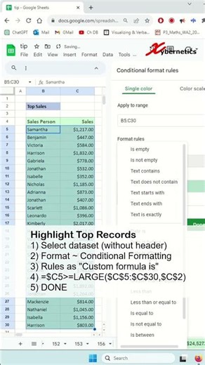 Highlight Top Records In Google Sheet - Excel Tips and Tricks