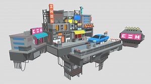 Floating Cyberpunk City - Low Poly - 3D model by Poly World (@poly-world)
