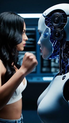 She punched to see if it felt | Robot VS Human Woman #robot #IRC #humanoid #aiart