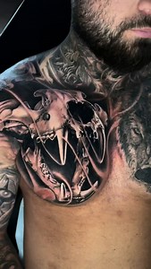 Realism mountain lion skull chest piece done by @yz_asencio_art (LN.101647) as per clients request 🤝 Love the design and want something similar for yourself? Enquire with us today 📥 #tattoo #sydneytattoo #tattooartist #tattooart #tattoodesign #tattooaddict #tattooaddict #inklife #inkedup #blackandgreytattoo | Monarch Tattoo Studio