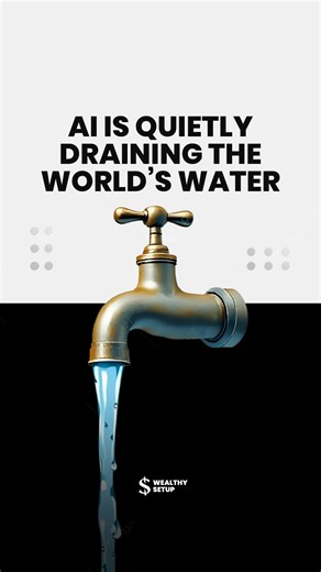 Wealthy Setup on Instagram: "AI isn’t just burning electricity — it’s consuming water at scale. A study by the University of California found that OpenAI’s ChatGPT uses ~2 liters (≈0.53 gallons) of water per 10–50 prompts, mainly to cool data-center servers. That’s only the surface. According to the International Energy Agency, a single 100-MW data center consumes ~2 million liters per day — about 528,000 gallons, equal to 6,500 households. Globally, data centers already use 560 billion liters a