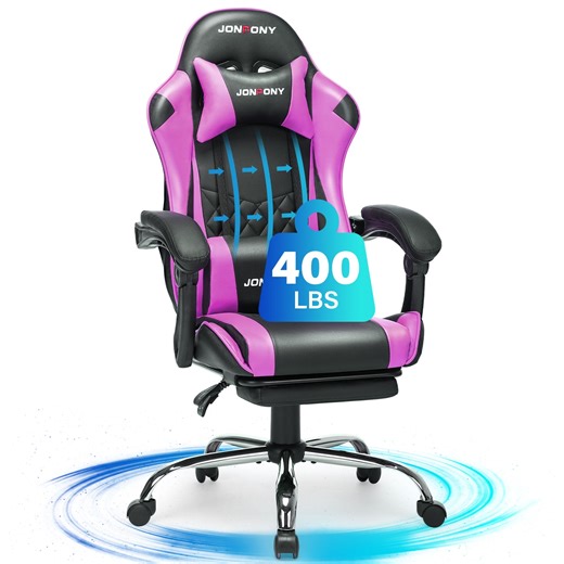 JONPONY Big and Tall 400LBS Gaming Chair, Ergonomic Design, Gamer Chair PU Leather with Footrest and Lumbar Support, High Back Office Chair Support 8 Hours Long Sitting, Computer Chair,Purple