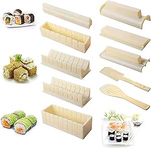 Sushi Making Kit - Diy Sushi Maker Tool Complete With 8 Sushi Rice Roll Mold Fork Spatula/Easy And Fun/Beige