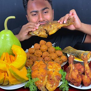 2.2M views · 44K reactions | ASMR Mukbang Show || Eating Row Pumbkin, Fish Fry, Chicken Fry, Chicken Tikka with Rice || Eating Show | EatsZone | Facebook