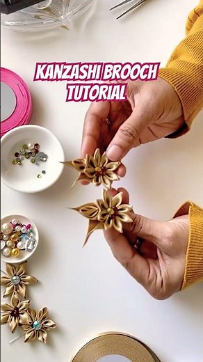 DIY Kanzashi flower #brooch #diy #handmade #flowers #craft #kanzashi #art #tutorial #youtubeshorts