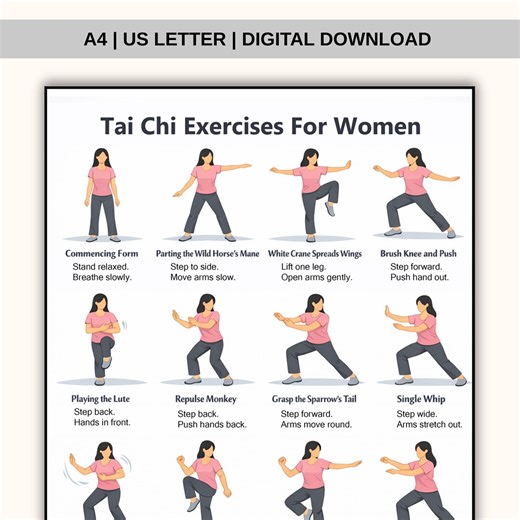 Tai Chi Exercise for Women, Tai Chi Exercise Chart, Printable Exercise Charts, Exercise Chart for Adults, Pdf Exercise, Digital Download - Etsy New Zealand