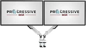 Progressive Desk Dual Monitor Arm - Gas Spring - Fits 17"-32" Monitors - 360° Rotation - Arm Holds Up to 40 lbs - VESA and Grommet Mount