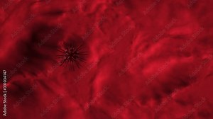 Infected virus cell in the human body. Camera movement towards virus. Corona virus concept. Red virus cell with spikes. Long version.