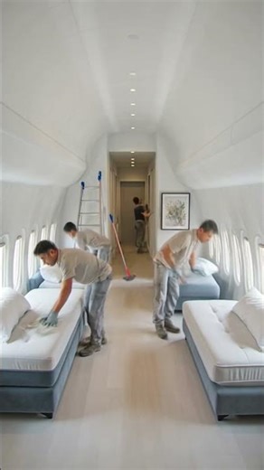 Workers Transform a Plane Interior into a Stunning Room