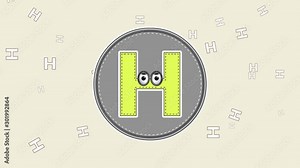 Animated Blinking Capital Letter H with waving hand animation and cartoon flying letter background. Also with Green Screen option.