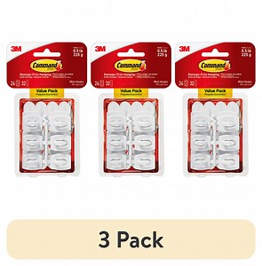 (3 pack) Command Mini Wall Hooks, White, Damage Free Decorating, 24 Hooks and 28 Command Strips