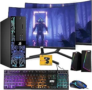 TechMagnet Computer Desktop PC, Intel Core i5-6500, Siwa 6, New MTG Dual 24 Inch Curved Monitor, 16GB RAM, 1TB HDD, 1GB Graphic Card, RGB Keyboard Mouse and Speaker, Webcam, Windows 11 (Renewed)