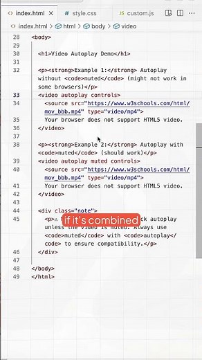 Use autoplay in video tag, but video not autoplayed? Add muted to solve the issue #coding #htmlcss