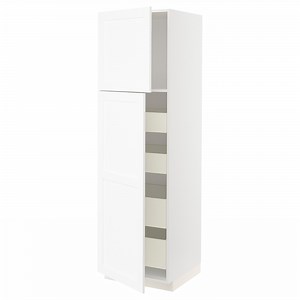 METOD / MAXIMERA hi cab w 2 doors/4 drawers, white Enköping/white wood effect, 60x60x200 cm