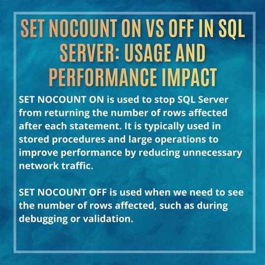 SET NOCOUNT ON vs OFF in MS SQL Server Usage and Performance Impact #shorts #sqlserver
