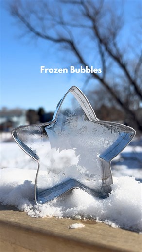 Erica Birr on Instagram: "Always such a magical little experiment ❄️✨ Here’s how we do it: Mix: • 1 tbsp sugar • 1/2 tbsp corn syrup • 1 1/2 tbsp dish soap • 1 cup warm water (You can skip the corn syrup 👍 It just makes the bubbles stronger so they’re less likely to pop if there’s any wind) • Pour into a shallow container and dip in cookie cutters Pro tip: Use a cookie cutter that can stand on its own so you don’t have to hold it and freeze your fingers 👍 Depending on how cold it is, it can ta