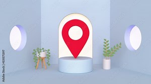 Location pin map marker. Minimal cartoon style 3D render animation
