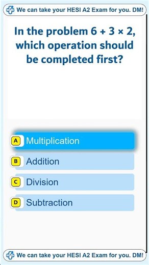 In the problem 6 plus 3 times 2, which operation should be completed first?