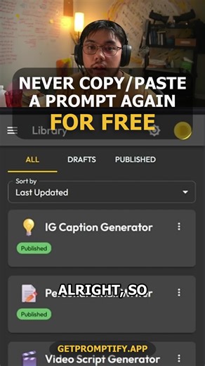 Never copy or paste a prompt again for free using the free tool Promptify