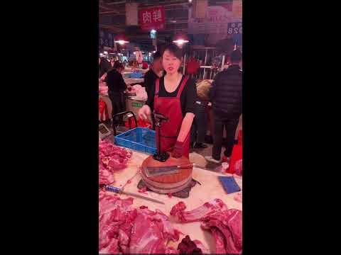 China Meat Market Livestream | Female Butcher in Action | No Voiceover