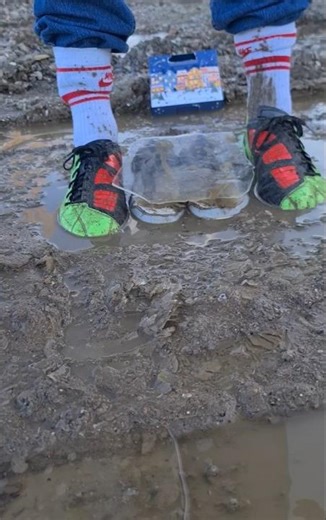 Nike soccer shoes stomp mud and wet ice water splash merry chrismas dirty german boy