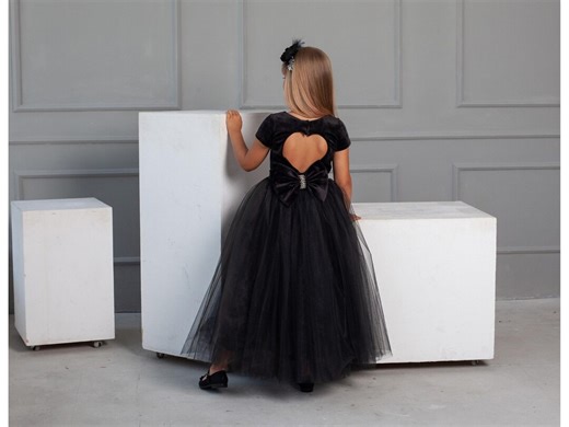 Velvet Flower Girls Dress for Black Tie Wedding, Winter Junior Bridesmaid Dress, Black Daddy Daughter Dance Dress, Little Girl Gala Dress - Etsy