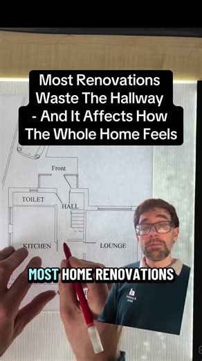 Most home renovations waste the hallway — and it affects how the whole home feels. Most renovations treat the hallway as just a route through the house. As an architect, I see this time and time again — dark, narrow hallways that make the entire home feel closed off before you’ve even reached the main living space. In this project, I opened the hallway into a double-height space and introduced skylights to bring natural light right into the centre of the home. Glazed balustrades allow light and 