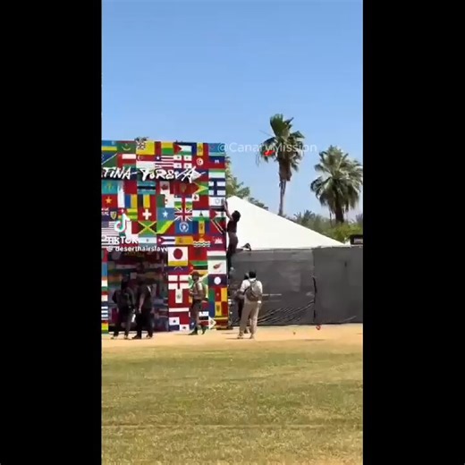 A man falls miserably trying to rip down the Israeli flag on an art exhibit at Coachella. Just like history has proven for the past 78 years, Israel is here to stay.