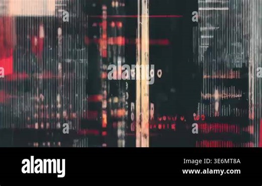 Abstract dark cyber code texture with red symbols, luminous vertical scanlines, glitch streaks and smoky digital interference Stock Video Footage - Alamy