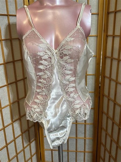 Vintage 1990s Ivory Satin Lace Teddy Bodysuit | Sears Bridal Boudoir Lingerie - Etsy