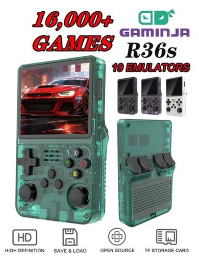 GAMINJA R36S Open Source Retro Classic Handheld Game Console, 3.5" High Definition IPS Screen, Linux System, 64GB Built-In Memory, 16000+ Games, Supports Multiple Emulators, Portable Handheld Game Player | SHEIN