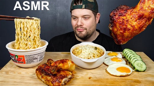 ASMR Roast Chicken and Ramen Mukbang | Deep Eating Sounds
