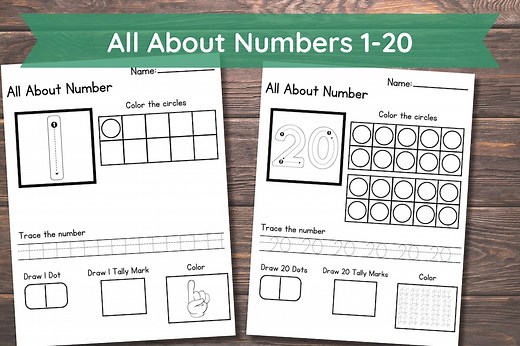 20 Printable All About the Numbers 1-20 Worksheets. Preschool-kindergarten Numbers and Math. - Etsy