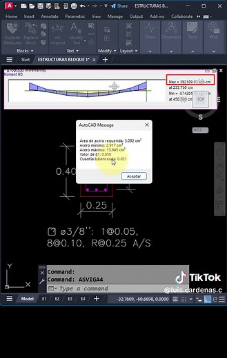 Calcular el refuerzo de una viga con un Autolisp #ingenieriacivil #arquitectura #ingenieria #luiscardenas #estructuras #etabs #mathcad #cad #autocad