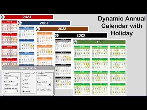 Free Dynamic Annual Calendar with Holiday and Control Panel