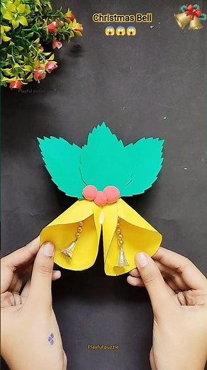 Diy crafts with christmas paper Bell🔔💕Easy kids fun satisfying craft video🪀#shorts #craft #diy #kids
