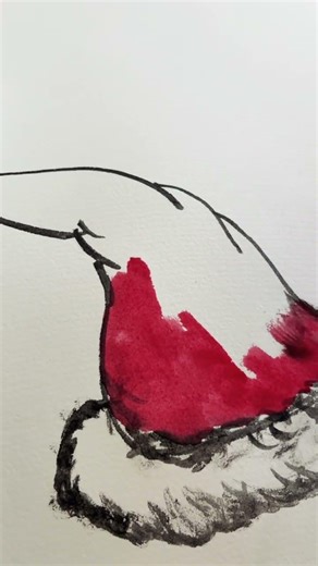 Santa’s Hat watercolor drawing