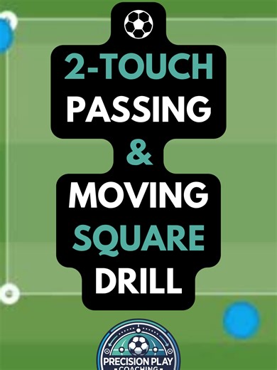 ⚽ 2-Touch Passing & Moving Square Drill A simple but high-tempo technical warm-up to improve passing accuracy, movement after the pass, and spatial awareness. Perfect for activating players before training or sharpening passing rhythm. 🔄⚡ Organisation: 🟡 Set up a square (8x8m to 12x12m) depending on age and ability. 🟡 Position 3 players — one on each corner (leave one corner free). 🟡 Use 1 ball per group. Explanation: 1️⃣ The first player passes the ball to a teammate on the next corner. 2️⃣