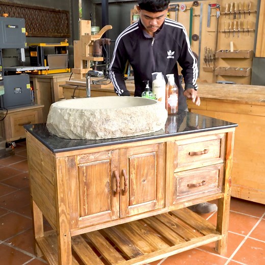 142K views · 863 reactions | Making Impressive Countertop Wash Basin With Wooden Cabinet | Woodworking TV | Facebook