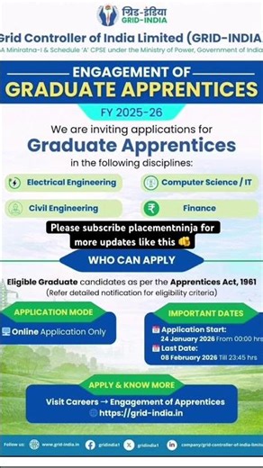 🎓 Govt Apprenticeship Opportunity 2025-26|GRID-INDIA Graduate Apprentices #job #govtjobs #interview