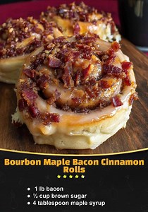 Bourbon Maple Bacon Cinnamon Rolls 😋 Ingredients : Candied Bacon: 1 lb bacon ½ cup brown sugar 4 tablespoon maple syrup 2 tablespoon bourbon 1 teaspoon cracked black pepper Recipe in First Coʍmеոτ 👇 Enjoy ❤️👇👇👇 | 𝑫𝒊𝒇𝒇𝒆𝒓𝒆𝒏𝒕 𝒅𝒆𝒕𝒂𝒊𝒍𝒔