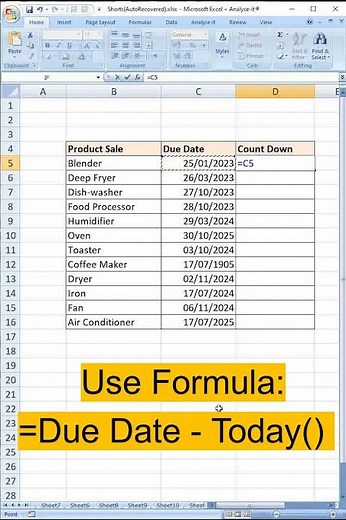 CountDown Date in Excel #ExcelShorts